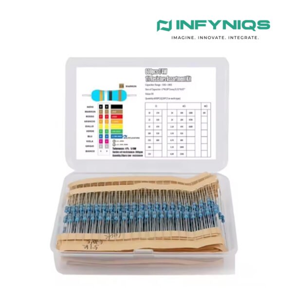 600PCS 1/4W Metal Film Resistor Kit | 1% Precision 10Ω–1MΩ Assorted Resistors