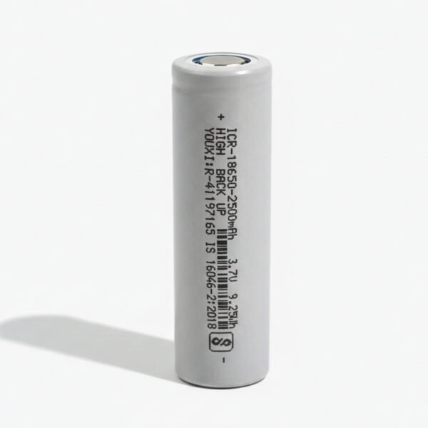 The 18650 Li-ion 2500mAh Rechargeable Battery is a high-capacity lithium-ion cylindrical cell designed to deliver reliable and long-lasting power for a wide range of portable and embedded applications.
